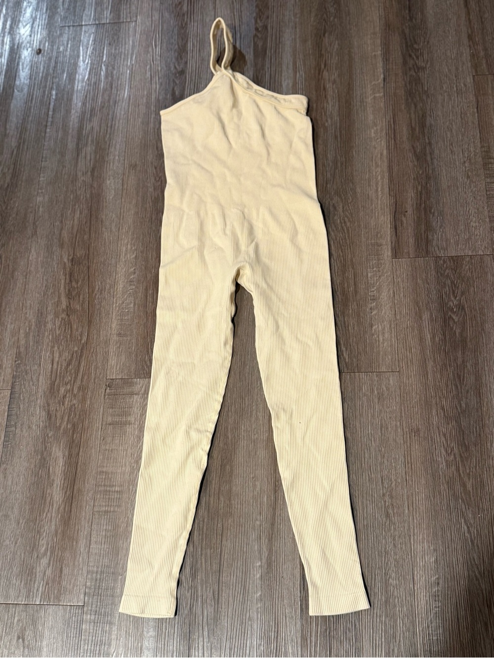 One-Shoulder Cream Ribbed Jumpsuit size M 
+ free gift .